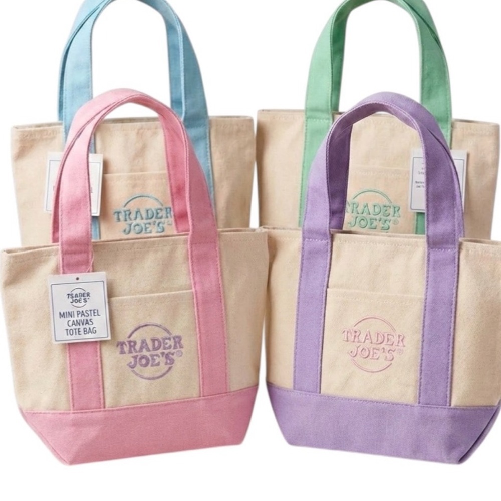 Trader Joe's Pastel Mini Canvas Tote Bag Set